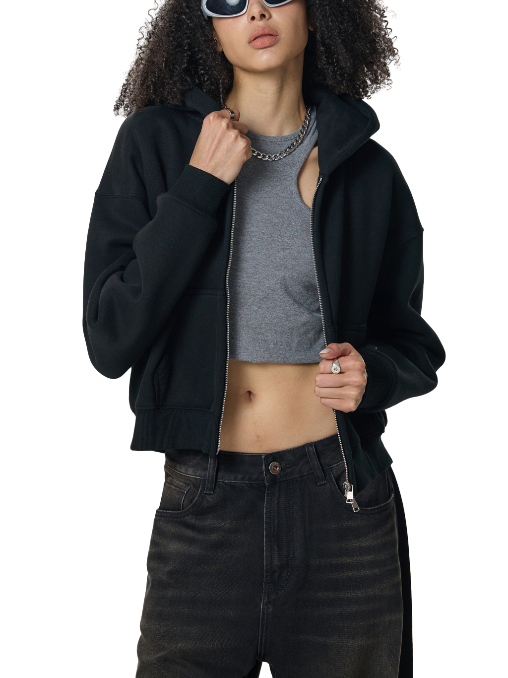 Cropped Zip-Up Fleece Hoodie – Essential Streetwear | Tapstitch-4